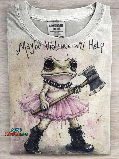Funny Frog Print Casual Short Sleeve T-Shirt