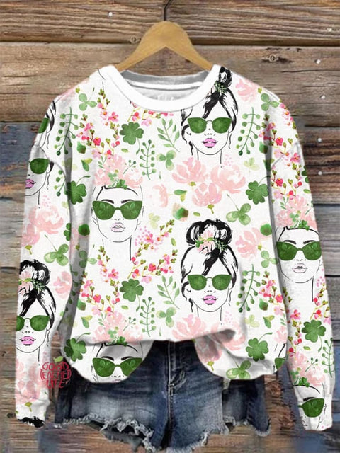 Women's St Patrick's Day Shamrock Print Sweatshirt