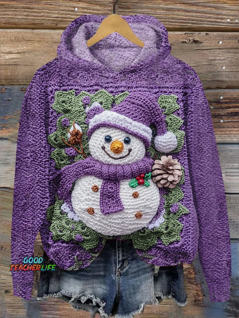 Winter Christmas Snowman Art Print Casual Hoodie