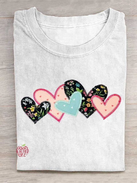 Women's Valentine's Day Heart Pattern Neck-Neck T-Shirt