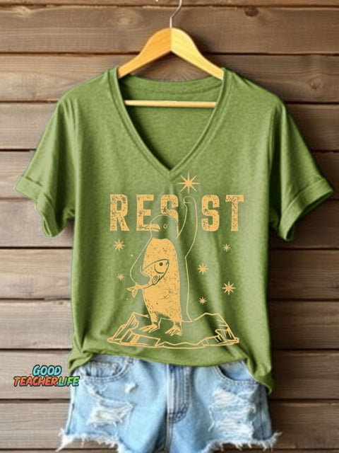 Women's Penguins Resist Tariff Printed Short-Sleeved T-Shirt