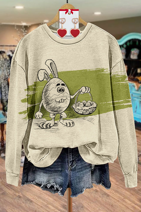 Easter Egg Print Crew Neck Sweatshirt