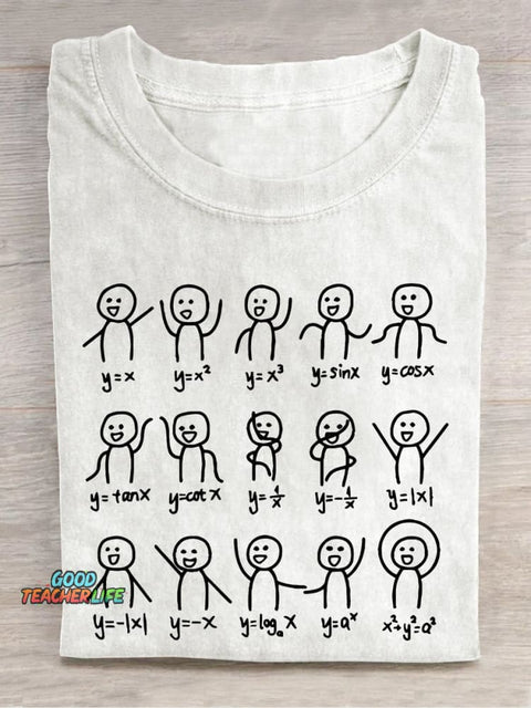 Math Stick Figures Math Teacher Casual Print T-shirt