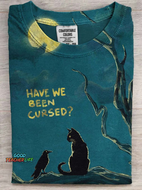 Cat Raven Print Casual Short Sleeve T-Shirt