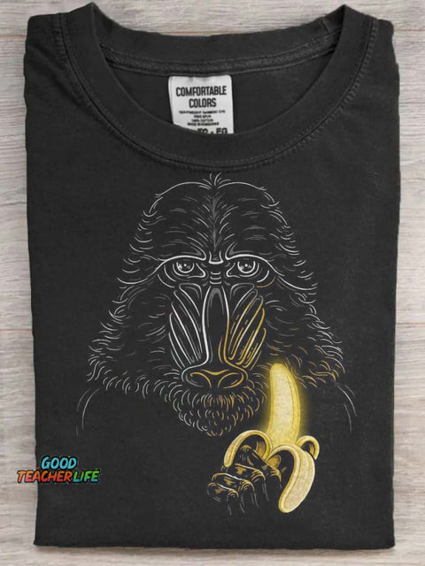 Gorilla Banana Print Casual Short Sleeve T-Shirt