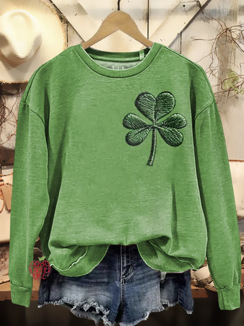 Women's St. Patrick'S Day Retro Lucky Clover Pattern Patterned Sweatshirt