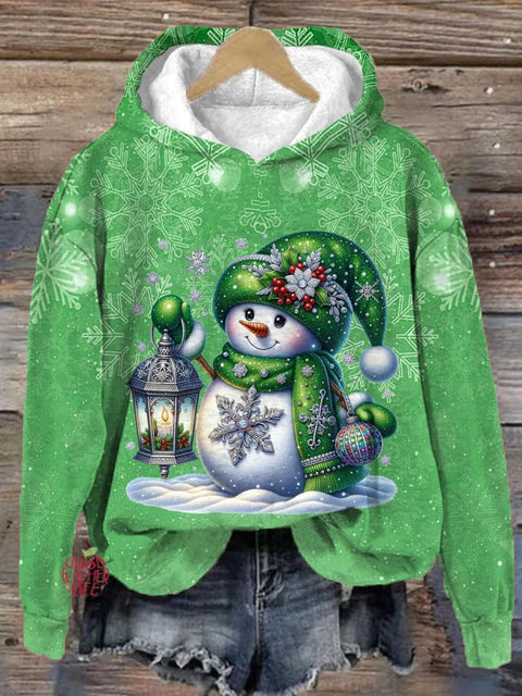 Merry Christmas Snowman Long Sleeve Printed Hoodie