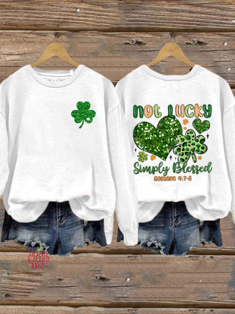 Women's Glitter St. Patrick's Day Not Lucky Simple Blessed Printed Sweatshirt