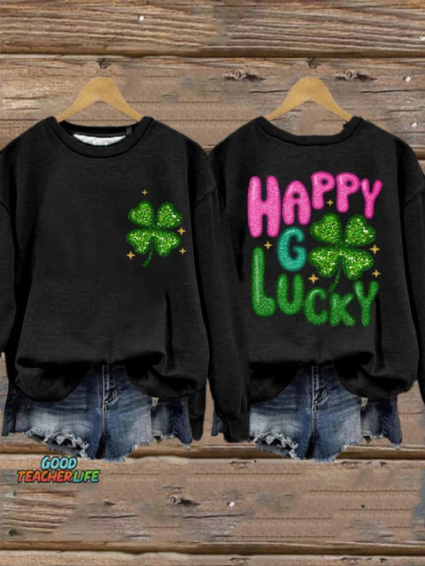 Women's  St. Patrick's Day Shiny Happy Go Lucky Shamrock Print Casual Sweatshirt