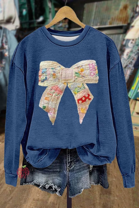 Sweet Bow Applique Long Sleeve Sweatshirt