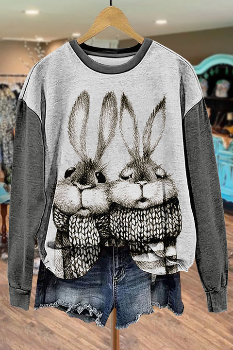 Contrast Bunny Print Easter Sweatshirt