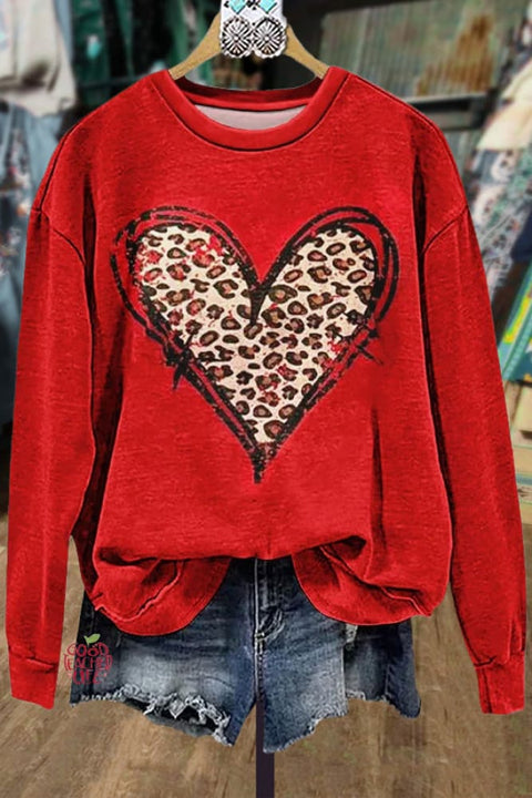 Leopard Heart Print Valentine's Day Sweatshirt