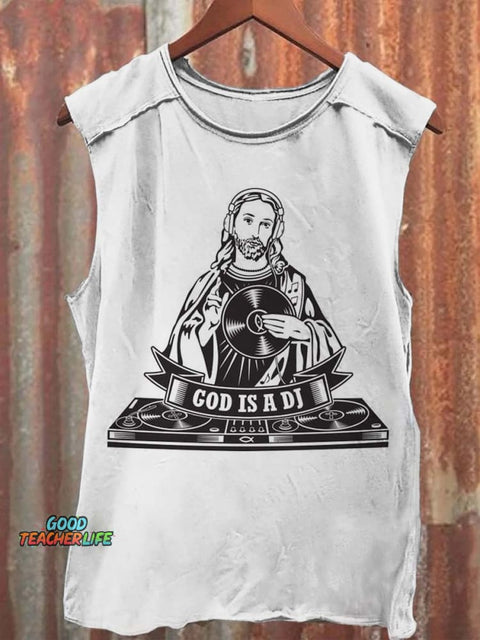 Fun Jesus DJ Print Casual Tank Top