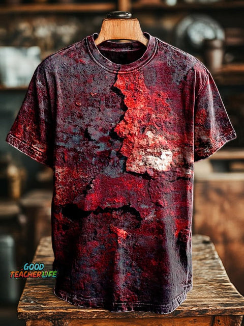 Unisex Retro Aged Rust Printed Casual Loose Short Sleeve T-Shirt