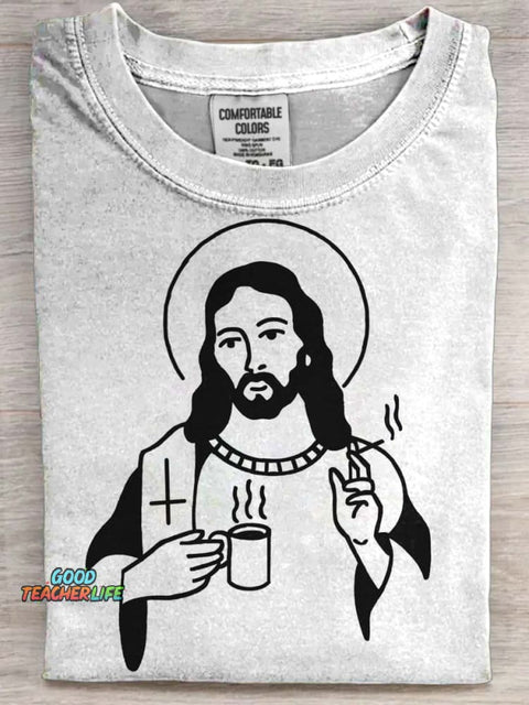 Fun Jesus Print Casual Short Sleeve T-Shirt