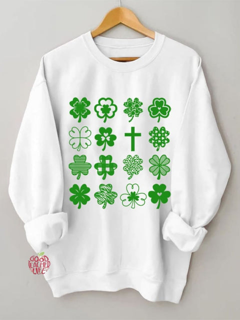 Women's St. Patrick's Day Trefoil Cross Print Sweatshirt