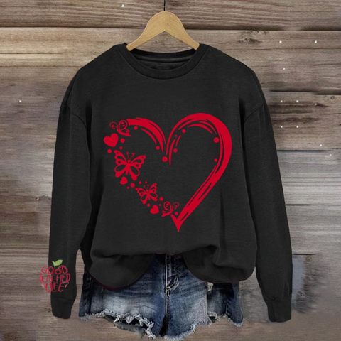 Valentine's Day Heart Pattern Crew Neck Sweatshirt