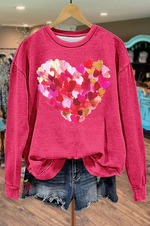 Colorful Art Heart Print Valentine's Day Sweatshirt