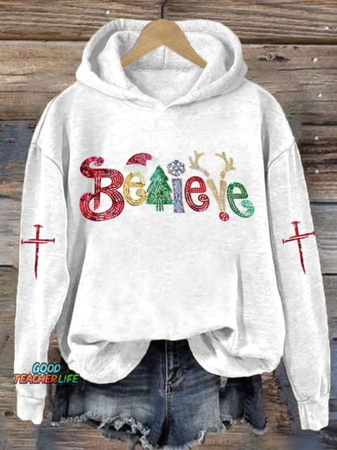 Women'S Believe Bling Printed Casual Hoodie