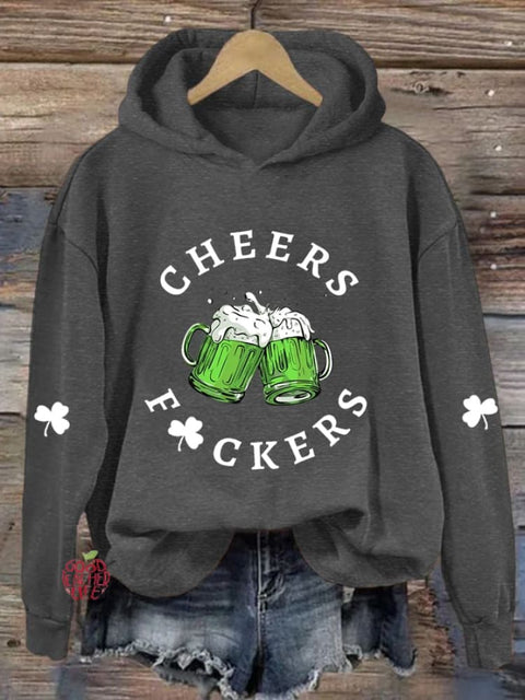 Women's St. Patrick's Day Funny Cheers Shamrock Casual Hoodie