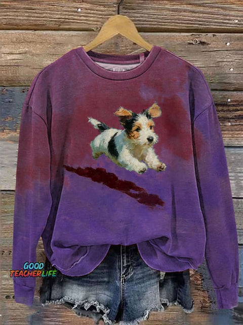 Dog Running In Grass Art Print Sweater