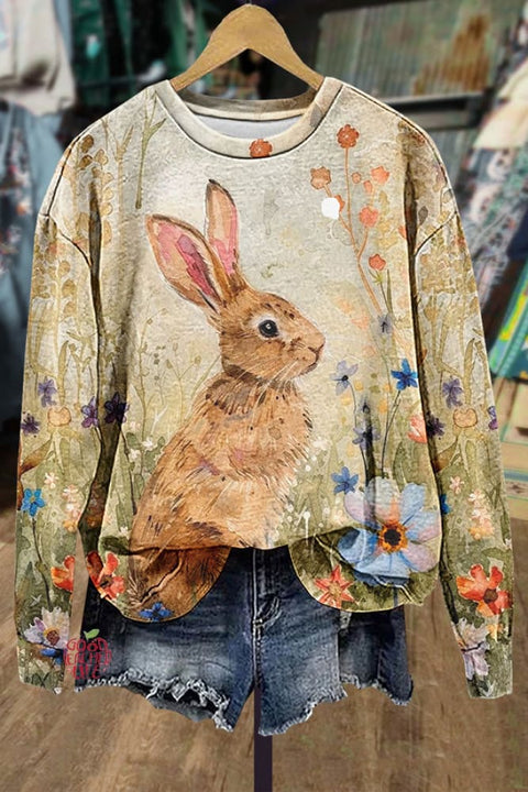 Floral Rabbit Print Sweatshirt