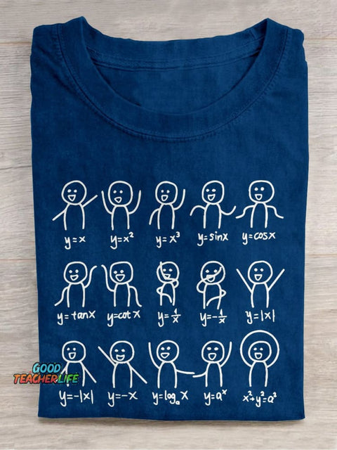 Math Stick Figures Math Teacher Casual Print T-shirt