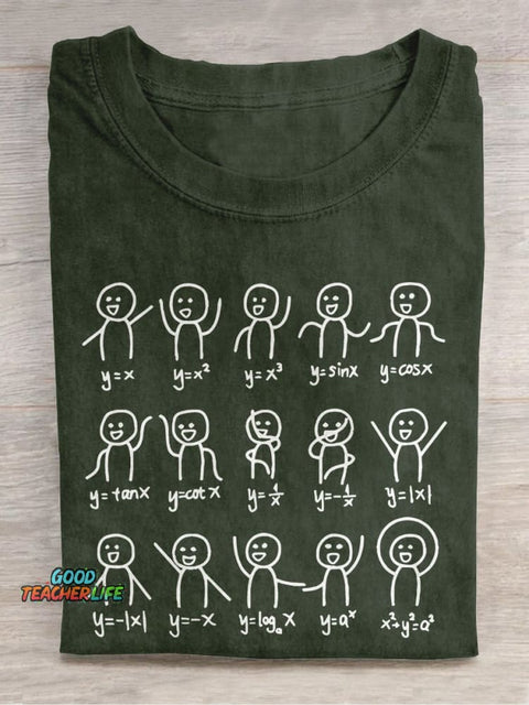 Math Stick Figures Math Teacher Casual Print T-shirt