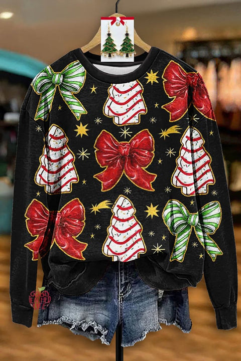 Pretty Christmas Tree Bow Print Sweatshirt