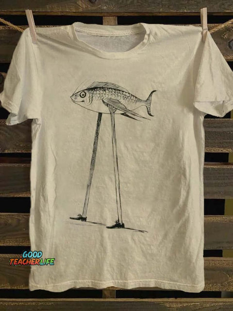 Fun Salmon Print Casual Short Sleeve T-Shirt