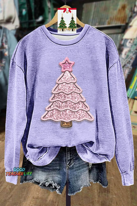 Sequin Christmas Tree Patch Sweatshirt