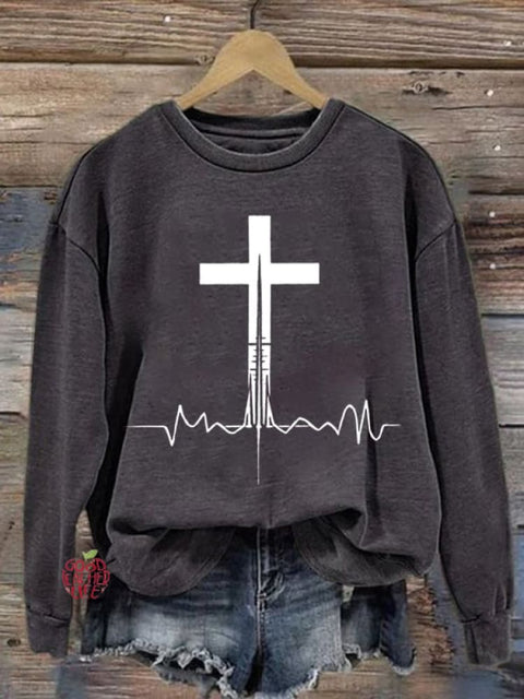 Women's Jesus Cross Print Sweatshirt