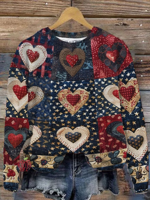 Valentine's Day Heart Pattern Crew Neck Sweatshirt