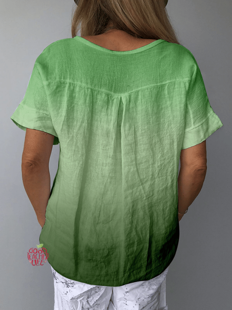 Women's St. Patrick's Day Casual V-Neck Cotton And Linen Top