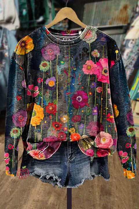 Abstract Floral Print Long Sleeve Sweatshirt