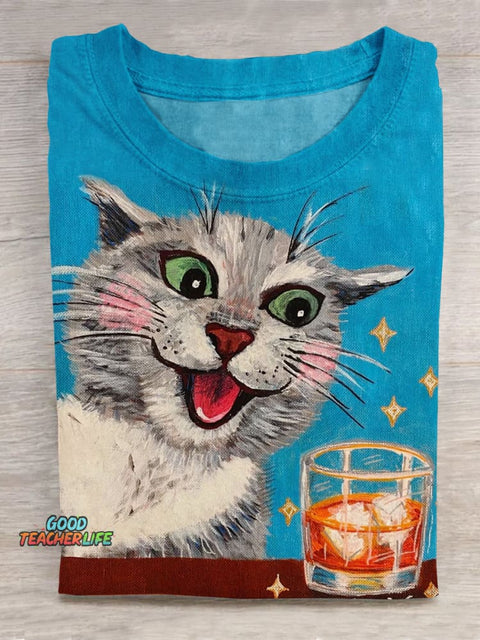 Funny Cat Art Print Casual Short Sleeve T-shirt
