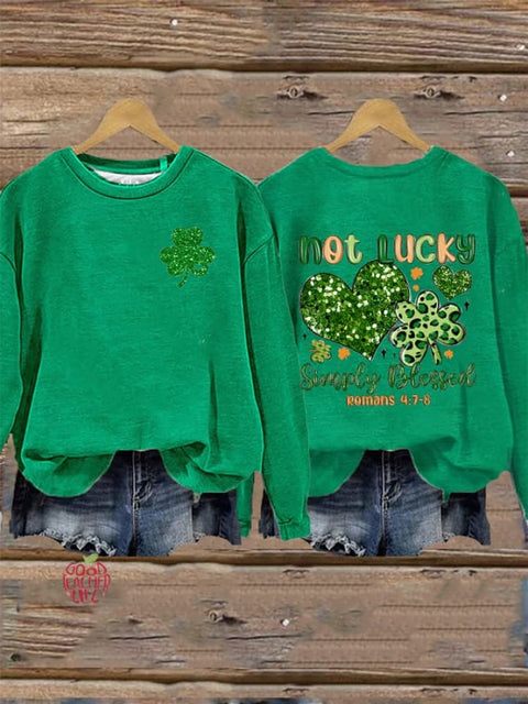 Women's Glitter St. Patrick's Day Not Lucky Simple Blessed Printed Sweatshirt