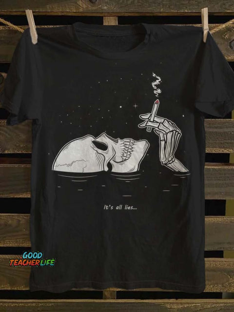 All Lies Skull Print Casual Short Sleeve T-Shirt