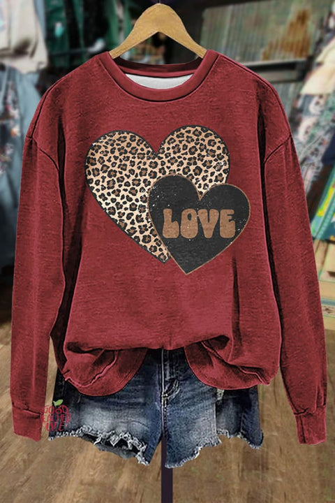 Leopard Heart Print Valentine's Day Sweatshirt