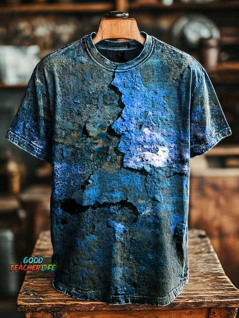 Unisex Retro Aged Rust Printed Casual Loose Short Sleeve T-Shirt