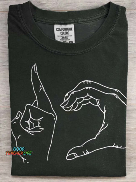 Fun Gesture Print Casual Short Sleeve T-Shirt