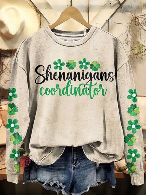 Women's St. Patrick'S Day Retro Luckyl Clover  Pattern Patterned Sweatshirt