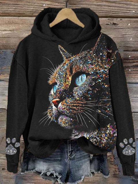 Kapuzenpullover für Damen mit Katzen-Print