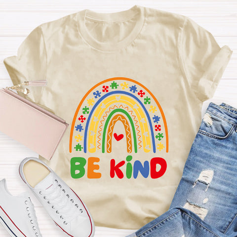 Be Kind Rainbow Autism Puzzle Pieces Teacher T-Shirt