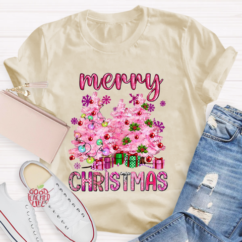 Pink Tree Christmas Teacher T-Shirt