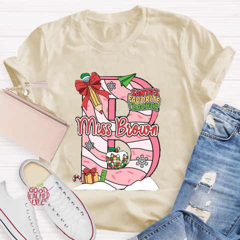 Personalized Name Santa's Favorite Teacher T-Shirt