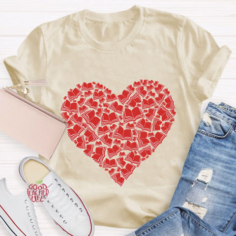 Love Books Valentine Heart Teacher T-Shirt