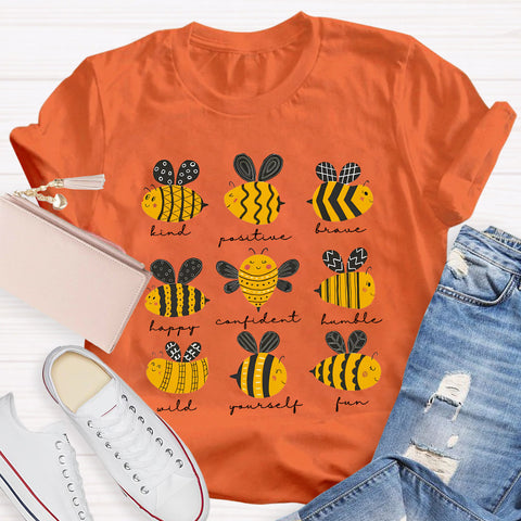 Bee Kind Positive Brave Happy Confident Humble Teacher T-Shirt