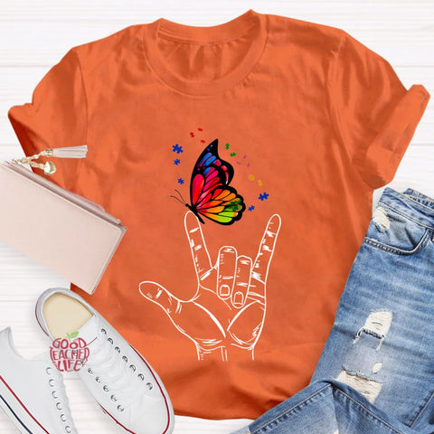 Love Sign Language Autism Butterfly T-Shirt