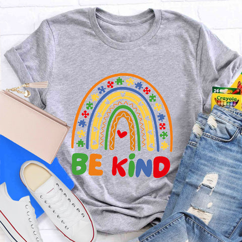 Be Kind Rainbow Autism Puzzle Pieces Teacher T-Shirt